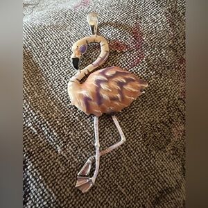 Silver Tone Tropical Flamingo Bird Pendant Pink Enamel